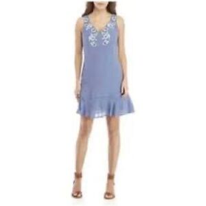 LUXOLOGY Sleeveless Embroidered Embellished Keyhole Blue Dress Size 12